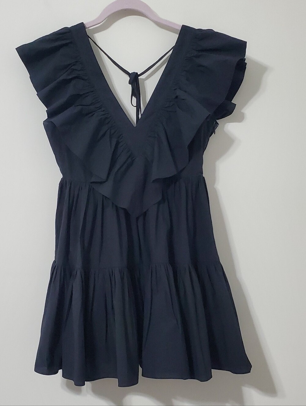 MABLE Anthropologie Tiered Ruffle V-Neck Mini Dress Black Medium